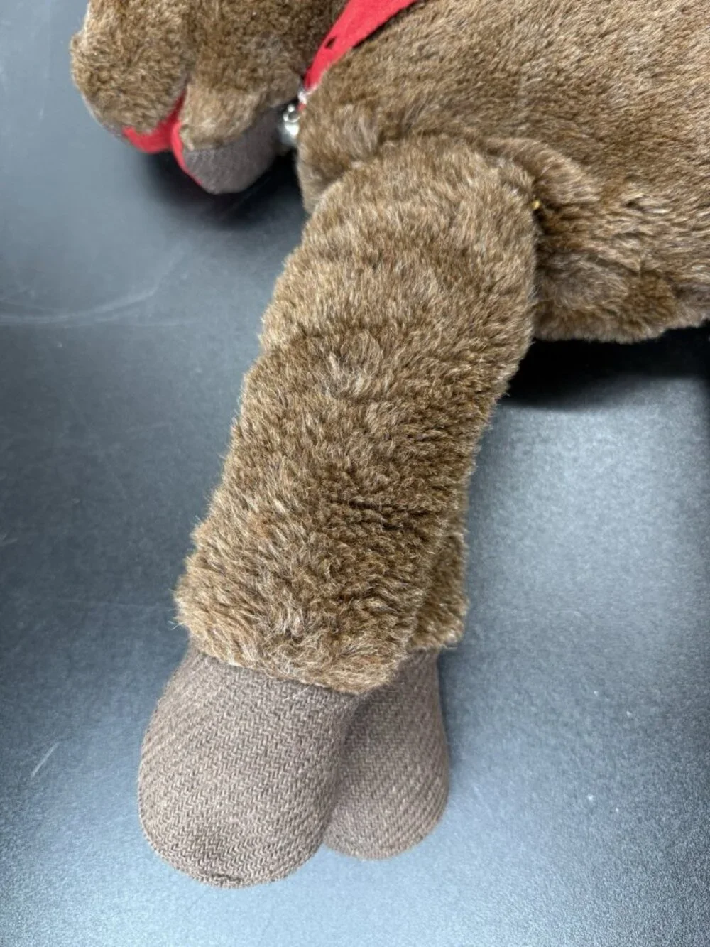 Vintage Handmade 18” Plush Stuffed Animal Horse With Red Bow Jingle Bell